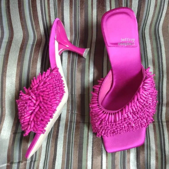 ❤️JEFFREY CAMPBELL Kinsley Fuchsia Heavily Beaded Heels Shoes Size 7 - 7 1… - Picture 1 of 8